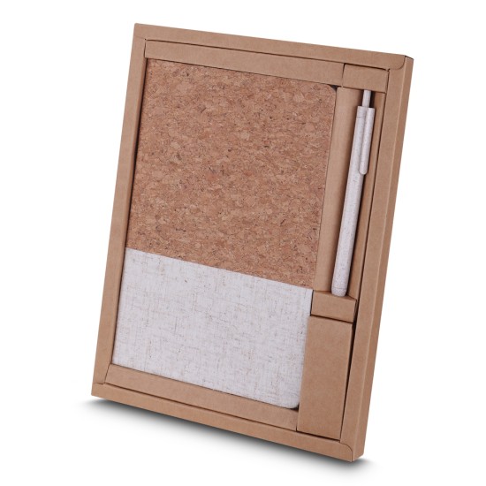 Kit escritório a5 capa em cortiça e caneta p reciclado Personalizado