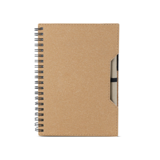 Caderno capa em papelão reciclado com caneta Personalizado
