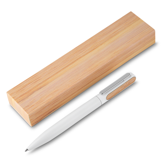 Caneta Esferográfica De Metal Com Detalhe Em Bambu Personalizada Com Logo