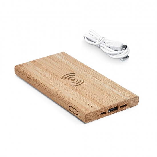 Bateria Power Bank 5.000 Mah Em Bambu Personalizado