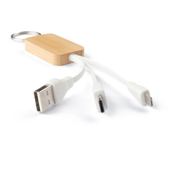 Chaveiro De Capa De Bambu Com Cabo Para Carregamento Usb Personalizado