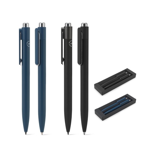Conjunto composto por uma esferográfica e uma caneta sem tinta, ambas em alumínio 94% reciclado Personalizado