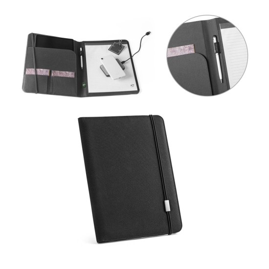 Pasta A4 em poliéster 100% reciclado 300D com caderno com 40 páginas pautadas Personalizada