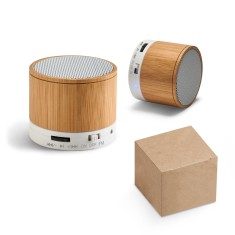 Caixa de som em bambu com microfone Personalizada