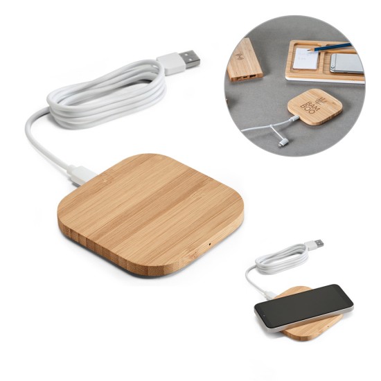 Carregador wireless super-rápido em bambu 15W Personalizado