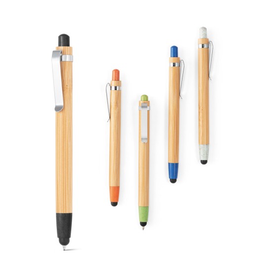 Esferográfica em bambu com ponteira touch Personalizada