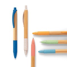 Esferográfica em bambu com clipe Personalizada