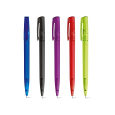 Esferográfica em ABS com acabamento translúcido e escrita em preto Personalizada