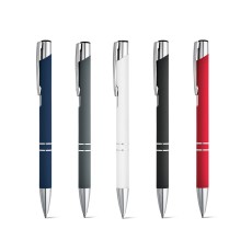 Esferográfica em alumínio com acabamento emborrachado e escrita em preto Personalizada