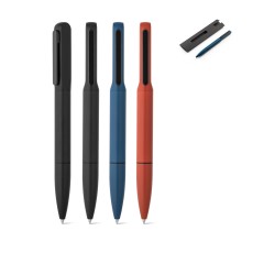 Esferográfica em alumínio 94% reciclado com iluminação no clipe e escrita em azul Personalizada