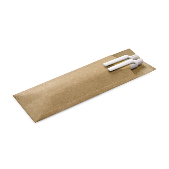 Conjunto de esferográfica com escrita em azul e lapiseira em papel kraft Personalizado