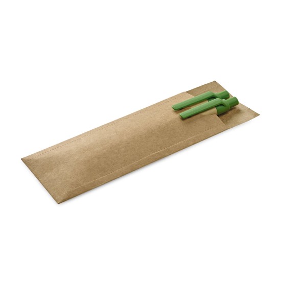 Conjunto de esferográfica com escrita em azul e lapiseira em papel kraft Personalizado