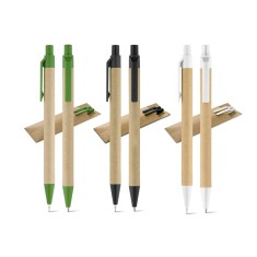 Conjunto de esferográfica com escrita em azul e lapiseira em papel kraft Personalizado