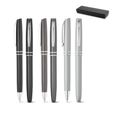 Conjunto de roller e esferográfica em alumínio com escrita em azul Personalizado