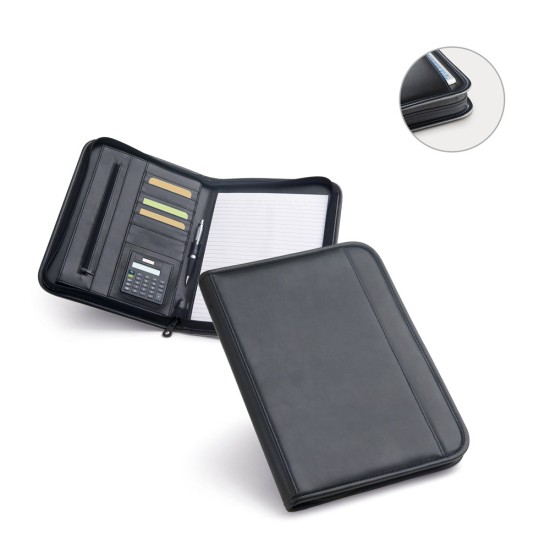 Pasta A4 em c.sintético com bolso frontal e fecho com páginas pautadas Personalizada