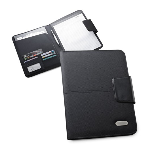 Pasta A4 em c. sintético e 1680D com bloco de 40 páginas pautadas Personalizada