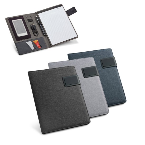 Pasta A5 em linho sintético e c. sintético com bloco de 40 páginas pautadas Personalizada