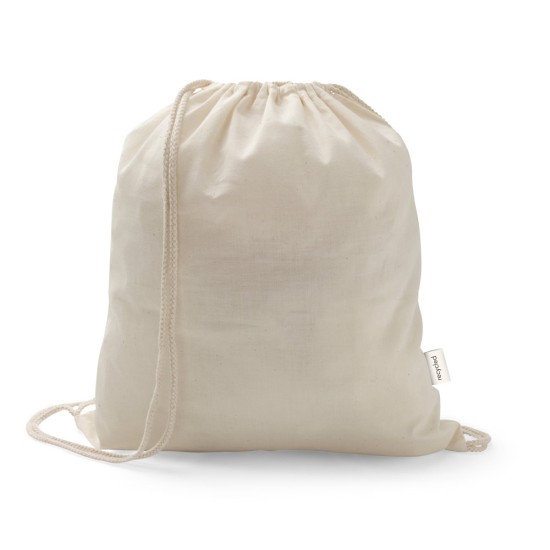 Sacola tipo mochila em 70% algodão reciclado e 30% poliéster reciclado (140 g/m²) sem tingimento Personalizada