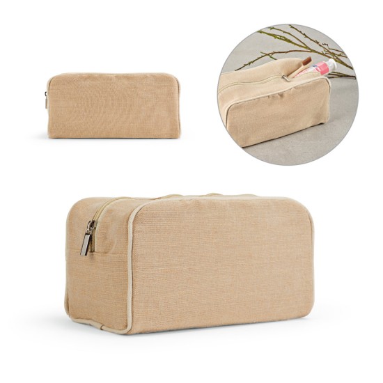 Bolsa de cosméticos em juco (mistura de algodão e juta, 260g/m²) em juco com interior forrado em 70% algodão reciclado e 30% poliéster reciclado Personalizada