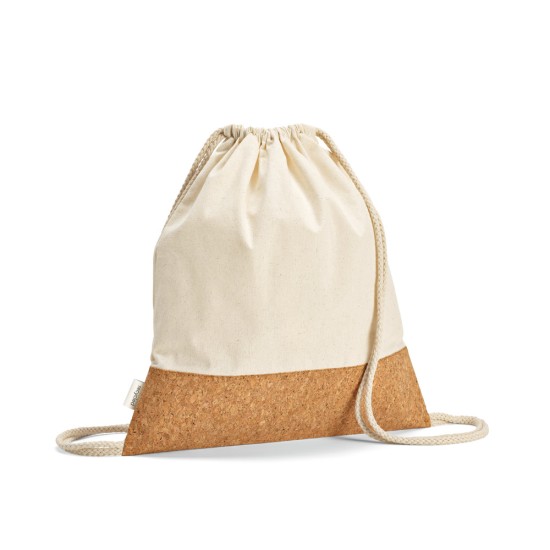 Sacola tipo mochila em 70% algodão reciclado e 30% poliéster reciclado (180g/m²) com base em cortiça Personalizada