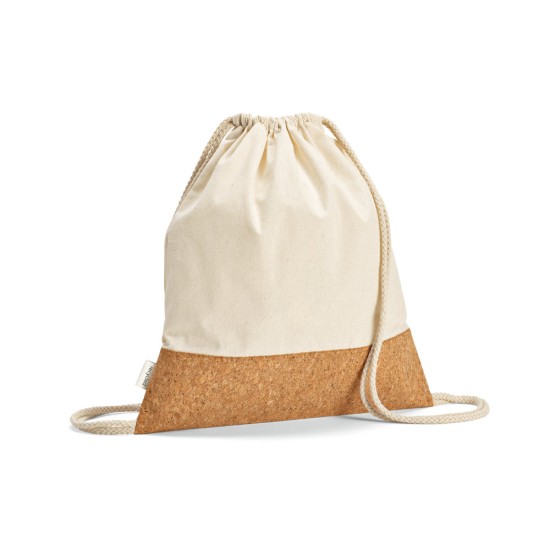 Sacola tipo mochila em 70% algodão reciclado e 30% poliéster reciclado (180g/m²) com base em cortiça Personalizada
