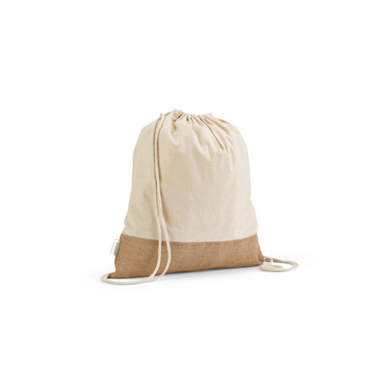 Sacola tipo mochila em 70% algodão reciclado e 30% poliéster reciclado (180 g/m²) com base em juta Personalizada