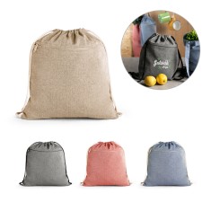 Sacola tipo mochila eem 70% algodão reciclado e 30% poliéster reciclado sem tingimento (140 g/m²) Personalizada
