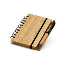 Caderno A6 espiral de capa dura em bambu com 140 páginas pautadas Personalizado