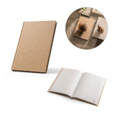 Caderno A5 em casca de coco (60%) e trapos de algodão (40%) com folhas pautadas, com 160 páginas pautadas recicldas Personalizado