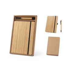 Conjunto de caderno A5 em bambu com 192 páginas pautadas e esferográfica em bambu Personalizado