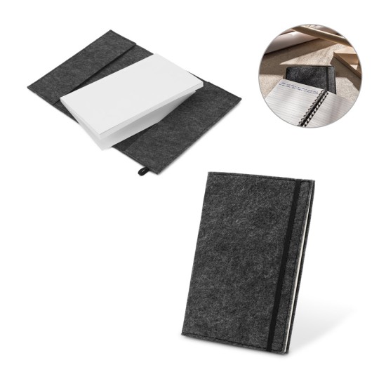 Caderno A5 com capa em feltro 100% reciclado, com 160 páginas pautadas recicladas Personalizado