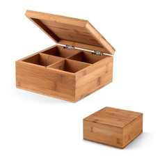 Caixa de chás em bambu com 4 compartimentos e fecho com ímã Personalizada