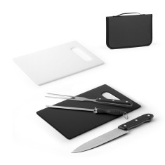 Kit churrasco em estojo em 210D com peças em aço inox e PP Personalizado