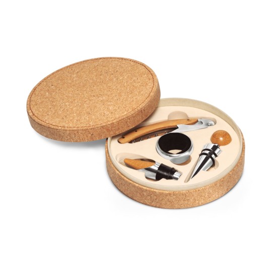 Conjunto para vinho com 4 peças em madeira e metal Personalizado