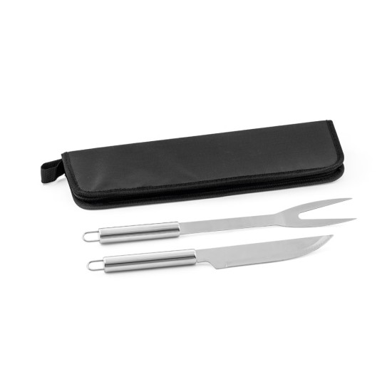 Kit churrasco em estojo em 210D com 2 utensílios em aço inox Personalizado
