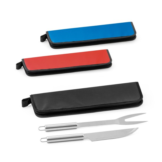 Kit churrasco em estojo em 210D com 2 utensílios em aço inox Personalizado