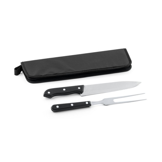 Kit churrasco em estojo em 210D em 2 utensílios em aço inox e PP Personalizado