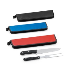 Kit churrasco em estojo em 210D em 2 utensílios em aço inox e PP Personalizado