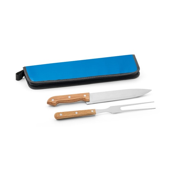 Kit churrasco em estojo em 210D com 2 utensílios em aço inox e madeira seringueira Personalizado