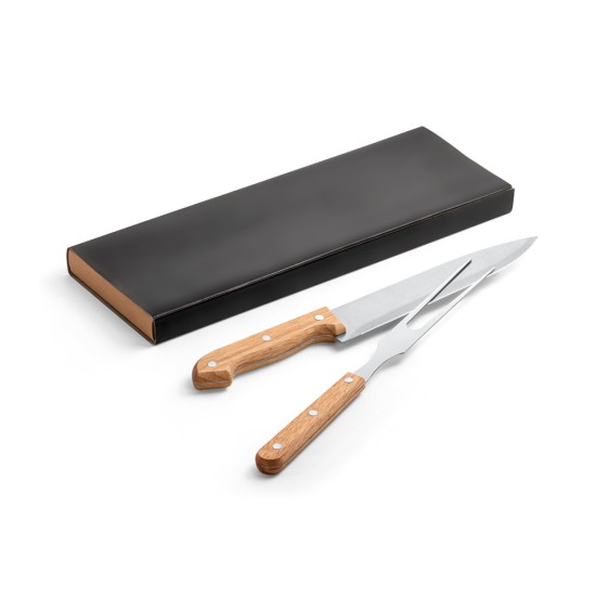 Kit churrasco em caixa kraft com 2 utensílios 3m aço inox e bambu Personalizado