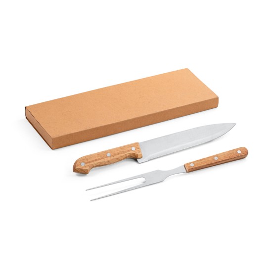 Kit churrasco em caixa kraft com 2 utensílios 3m aço inox e bambu Personalizado