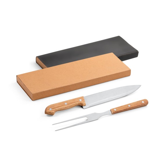 Kit churrasco em caixa kraft com 2 utensílios 3m aço inox e bambu Personalizado