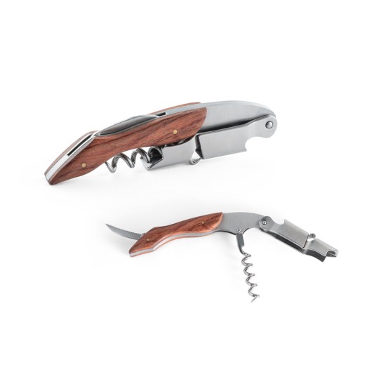 Saca rolhas em madeira e aço inox com sistema de mola Personalizada