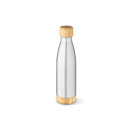 Garrafa em aço inox 90% reciclado de parede dupla térmica, isolada a vácuo com tampa em bambu 550 mL Personalizada