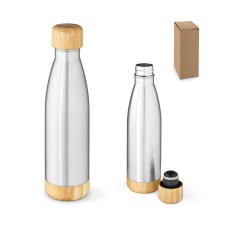 Garrafa em aço inox 90% reciclado de parede dupla térmica, isolada a vácuo com tampa em bambu 800 mL Personalizada