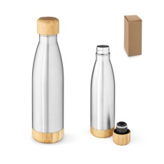 Garrafa em aço inox 90% reciclado de parede dupla térmica, isolada a vácuo com tampa em bambu 800 mL Personalizada