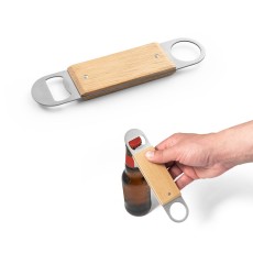 Abridor de garrafas duplo em aço inox com corpo em bambu Personalizado