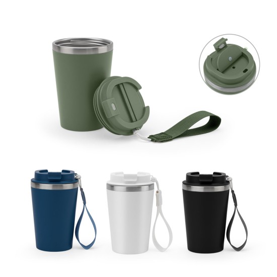 Copo de viagem em aço inox 90% reciclado com parede dupla e acabamento em mate 440 mL Personalizado