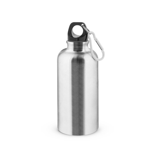 Squeeze esportiva em aço inox, de parede simples e acabamento brilhante com mosquetão 560 mL Personalizado