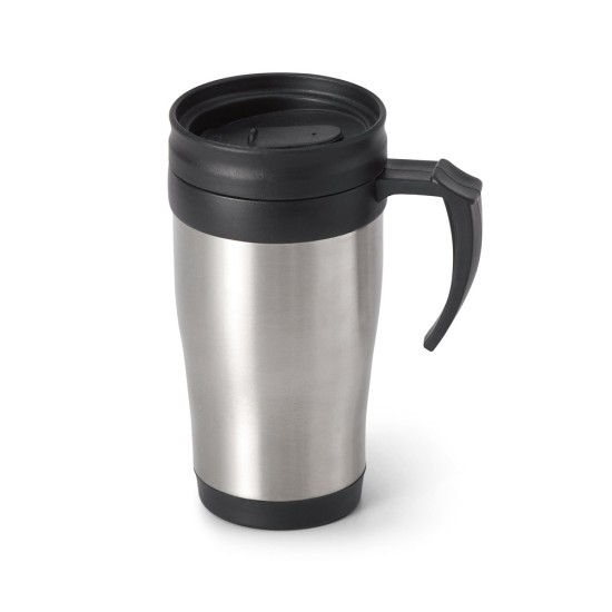 Caneca de viagem térmica de aço inox e PP, de parede dupla isolada a ar 420 mL Personalizada